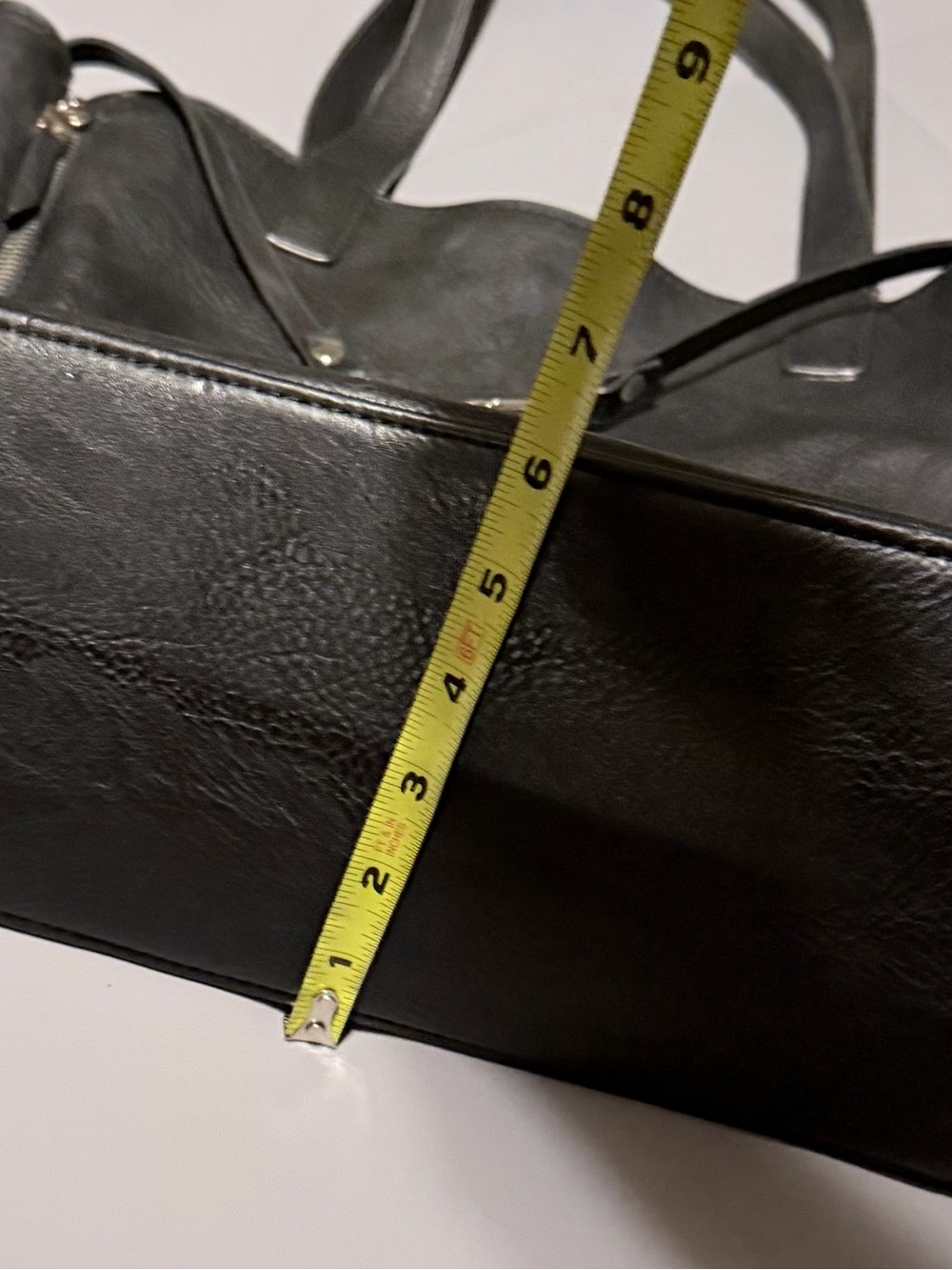 Black Faux Leather Tote Bag with Silver Hardware - Picture 10 of 15